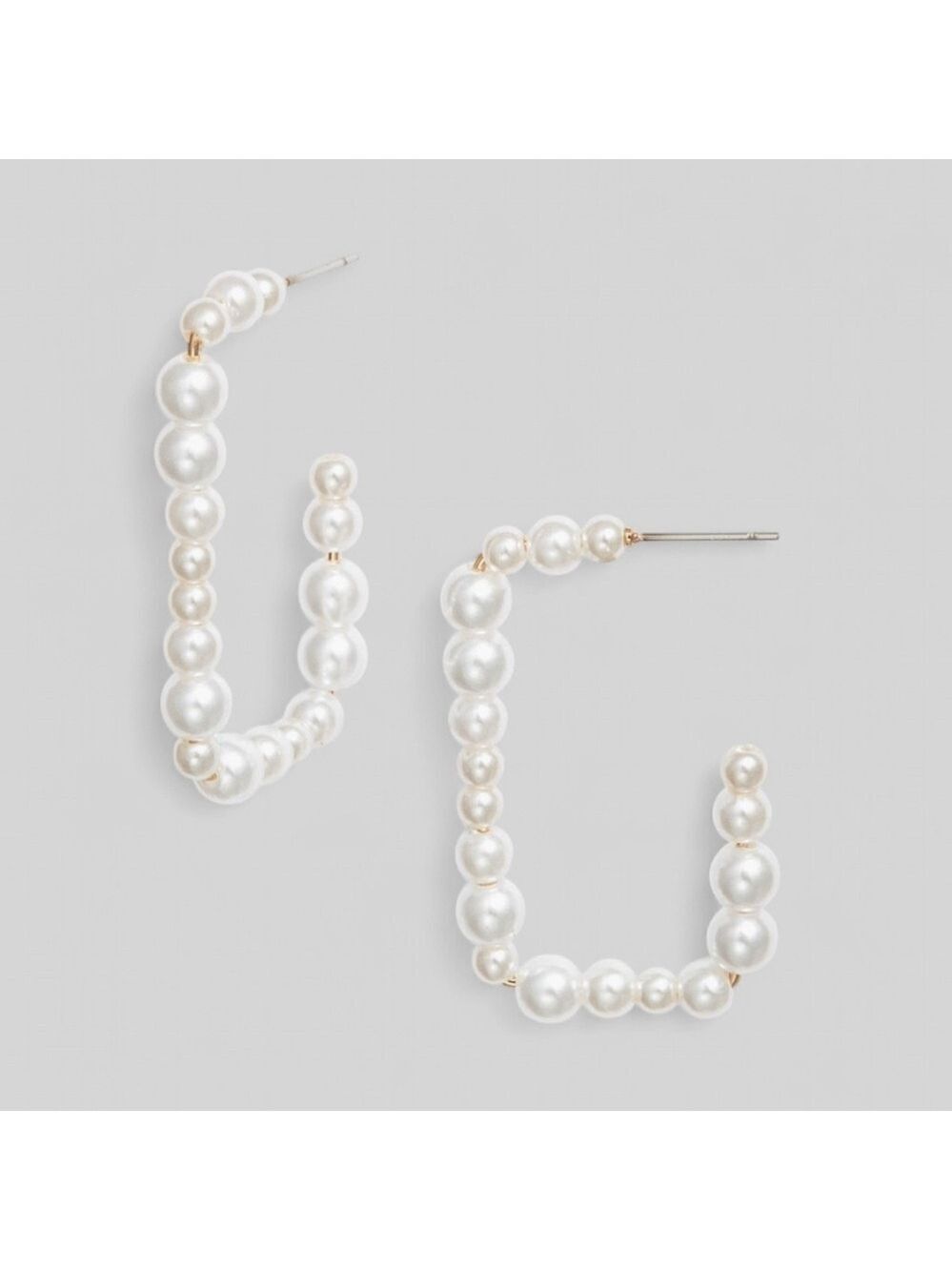 Open Edit-Faux Pearl Rectangle Earrings-white/Gold-NWT - Picture 4 of 6